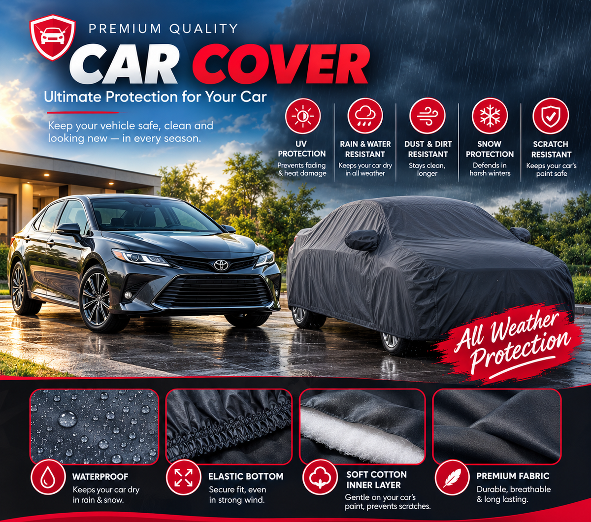 Toyota Yaris New Model PVC Cotton Inner Car Cover – Waterproof Car Body Cover with Soft Cotton Lining for Dust, Sun & Scratch Protection